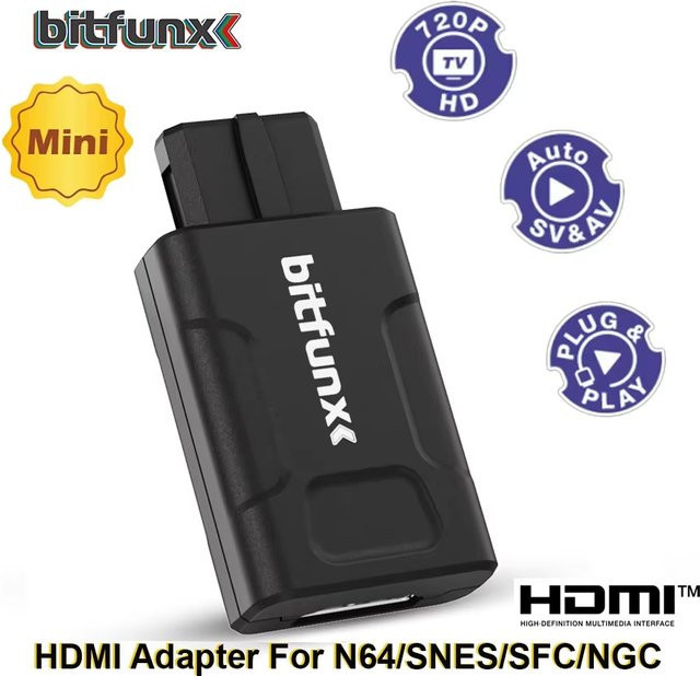 Bitfunx HDTV-Adapter für N64, SNES, SFC und NGC Konsolen in Schwarz mit 720P und 1080P Unterstützung sowie umschaltbarem 4:3 und 16:9 Aspektverhältnis - Bild 1