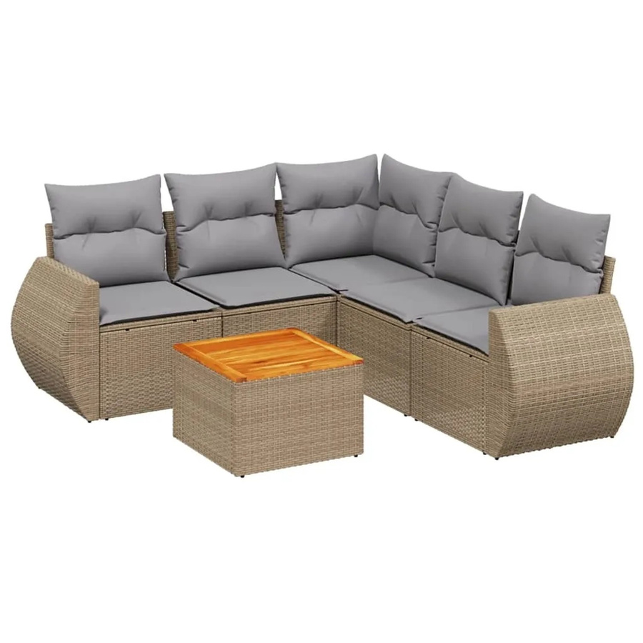 vidaXL 6-teilige Garten-Sofagarnitur in L-Form mit Kissen und Couchtisch, Beige/Grau, Poly-Rattan mit Metallgestell und UV-beständigen Polstern - Bild 2