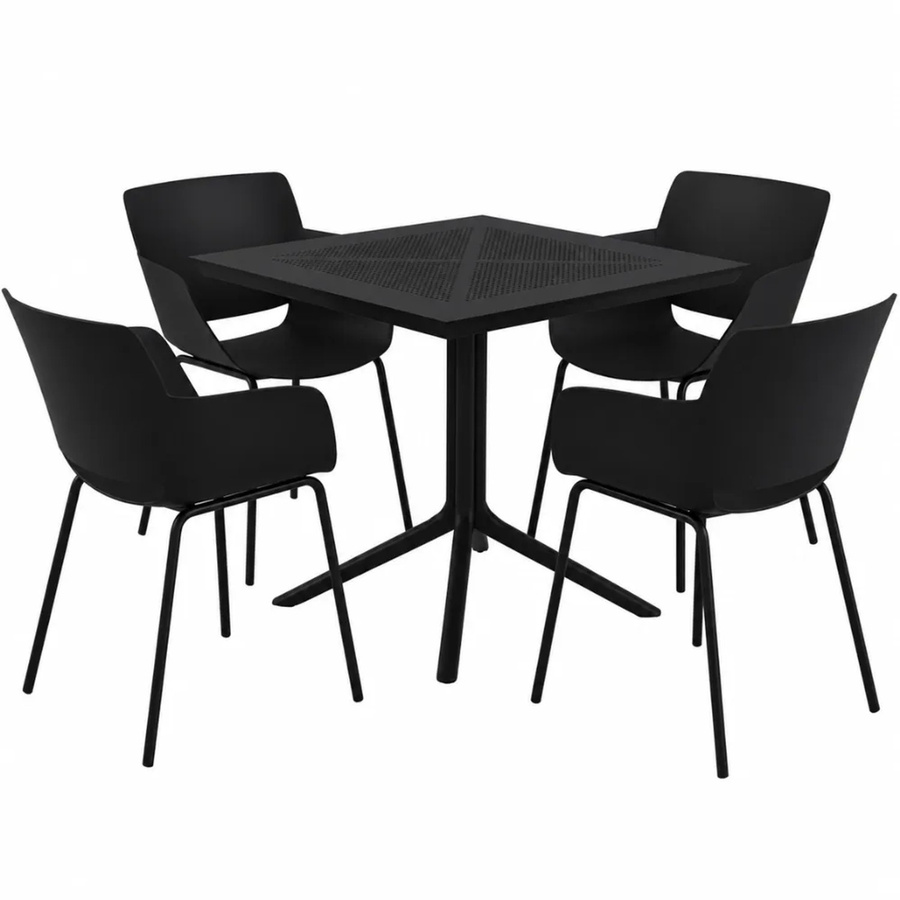 DELUKE Gartenmöbel-Set HANNA Bistroset mit Tisch und 4 Stühlen aus Kunststoff in Schwarz, B/T/H: 196 x 80 x 80 cm - Bild 2