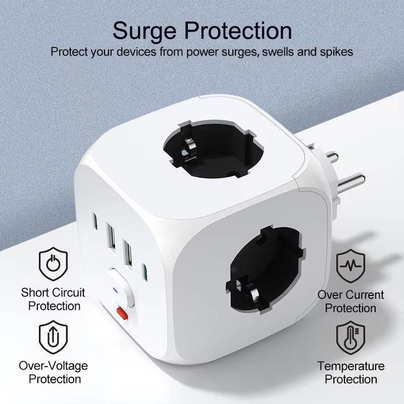 QNCX 7-in-1 Steckdosenleiste in Weiß mit 3 AC-Steckdosen, 2 USB-A und 2 USB-C Anschlüssen sowie Schalter - Bild 3