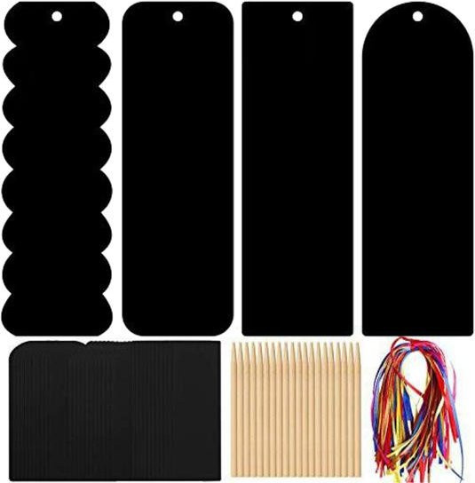 Cemoon Communication DIY Regenbogen-Kratzpapier-Kunstset mit 48 Kratz-Lesezeichen, 48 Bändern und 24 Holz-Stylus in Weiß und Multicolour - Bild 1