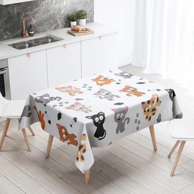 JINGYUE Pet Tischdecke mit Cartoon-Katzen-Motiv, weiß, wasserabweisend und waschbar, B/T: 100 x 145 cm - Bild 1