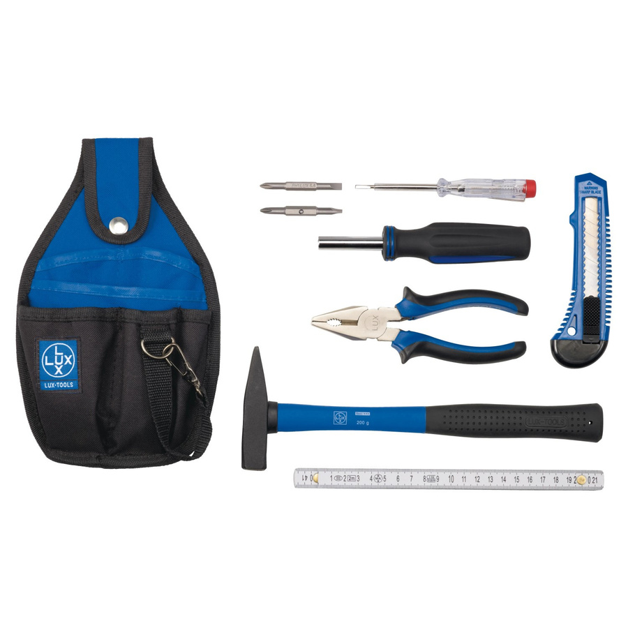 LUX-TOOLS 7-teiliges Werkzeugset in Blau mit Zangen, Messer, Schraubendrehern, Hammer und Maßband - Bild 2