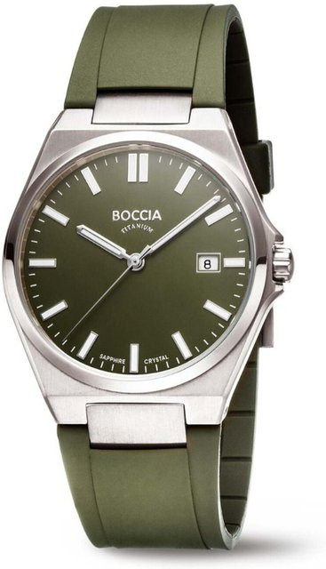 Boccia Herrenuhr, Titan, Quarz, 39 mm, Silikon, Grün, 5 ATM - Bild 1
