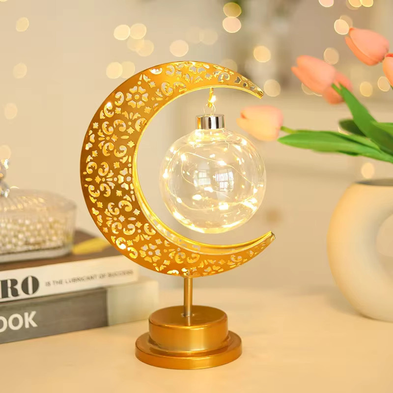 IEEYEEY LED Stern und Mond Kerzenlampe in Gold als orientalische Ramadan Dekoration für Eid Mubarak Nachtlicht - Bild 3