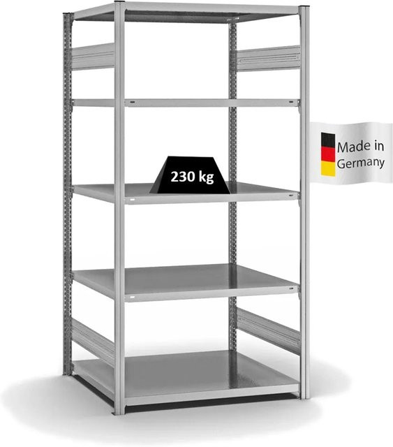 PROREGAL Fachbodenregal Stecksystem T-Profil Medium-Duty Grundregal, Farbe: Silber, verzinkt, H x B x T: 200 x 100 x 80 cm, 5 Ebenen, beidseitig nutzbar - Bild 1