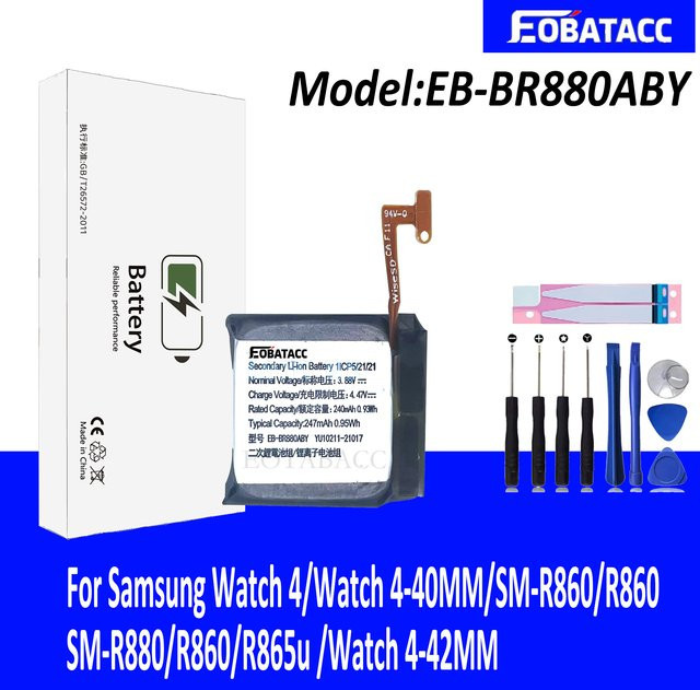 Samsung Ersatzakku EB-BR880ABY und EB-BR890ABY für Galaxy Watch 4 40 mm/42 mm und 44 mm/46 mm inklusive Werkzeug in Schwarz von EOBATACC - Bild 1
