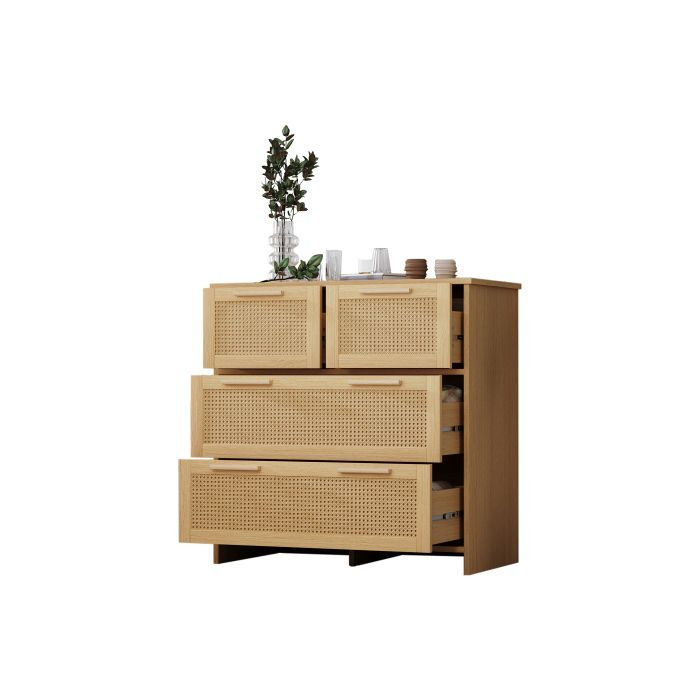 MUVOE Rattan-Schrank in Beige mit 4 Schubladen und Holzgriffen, B/T/H: 80 x 38 x 80 cm - Bild 2