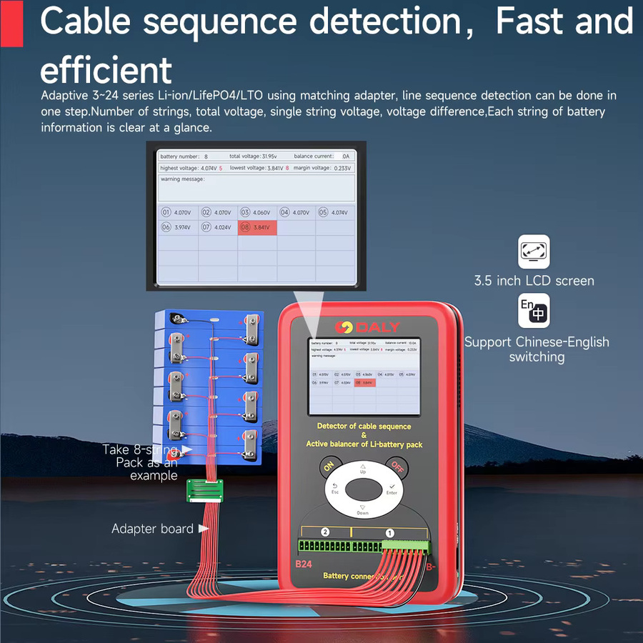 Daly Smart BMS Active Balance Batterietester für LiFePO4 und Li-Ion, Active Balancer 1A-10A, 3S-24S Balancing Board, Rot - Bild 2