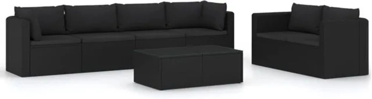 7-teiliges Gartenlounge-Set aus Poly-Rattan mit Kissen in Schwarz von vidaxl - Bild 1