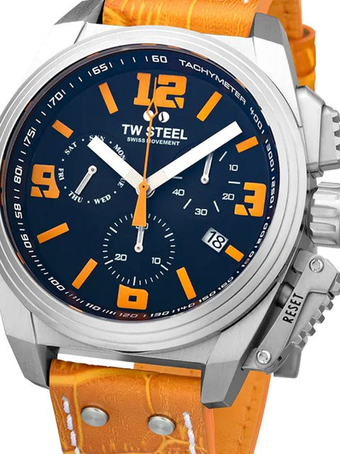 TW Steel Chronograph Herrenuhr, Quarz, Edelstahl, Leder, 46 mm, 10 ATM - Bild 1