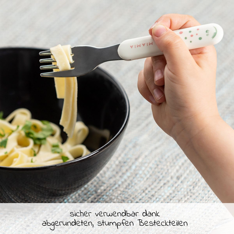 MiaMia 6-teiliges Besteck-Set für Kinder aus Edelstahl in Weiß mit Punktemuster und mattem Finish - Bild 2