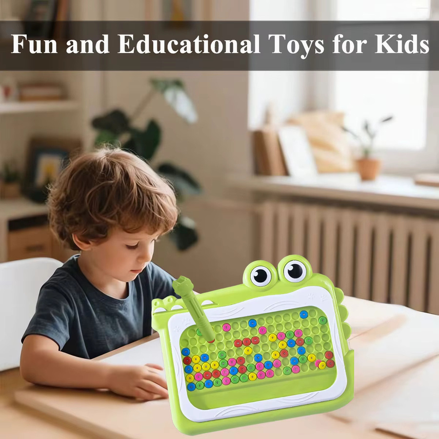 DSUE Magnetisches Perlen Doodle Board mit Puzzle Stift für Kinder ab 3 Jahren, Montessori Lernspielzeug zur Förderung der kognitiven Entwicklung, Lila/Bunt - Bild 3