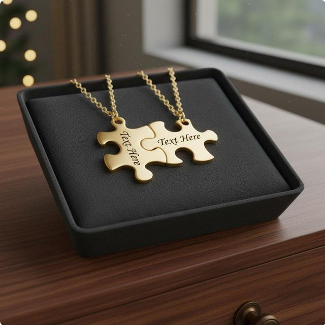 Halskette mit Puzzle-Anhänger, Edelstahl, Gold, Unisex - Bild 1