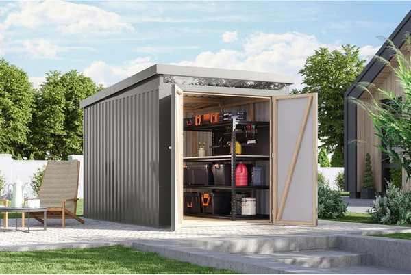 Karibu Metallgerätehaus Neos 2,5 in Graualuminium aus Metall und Trapezblech