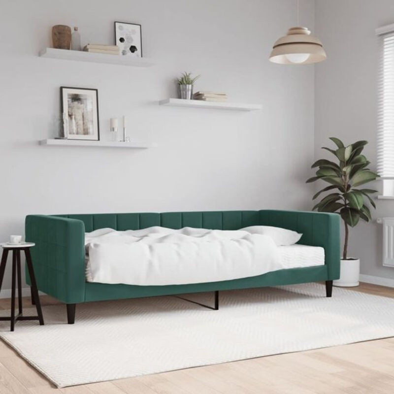 Modernes Polsterbett mit Matratze von vidaxl aus Samt und Metall in Grün, B/T: 90 x 200 cm - Bild 1