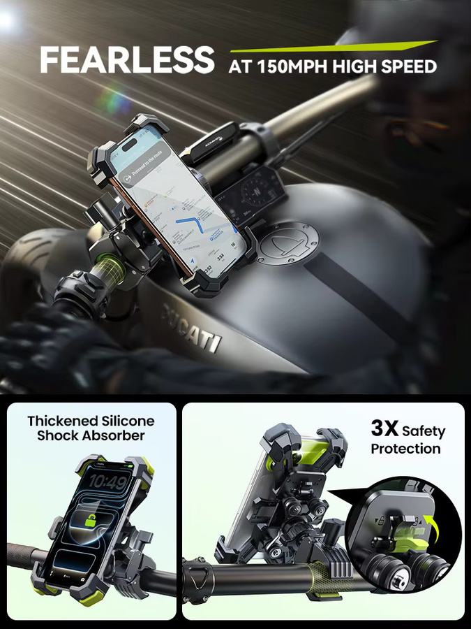Joyroom Handyhalterung für Motorrad und Fahrrad, universelle ultra-stabile Fahrrad-Handyhalterung mit Stoßdämpfung, Schwarz - Bild 5