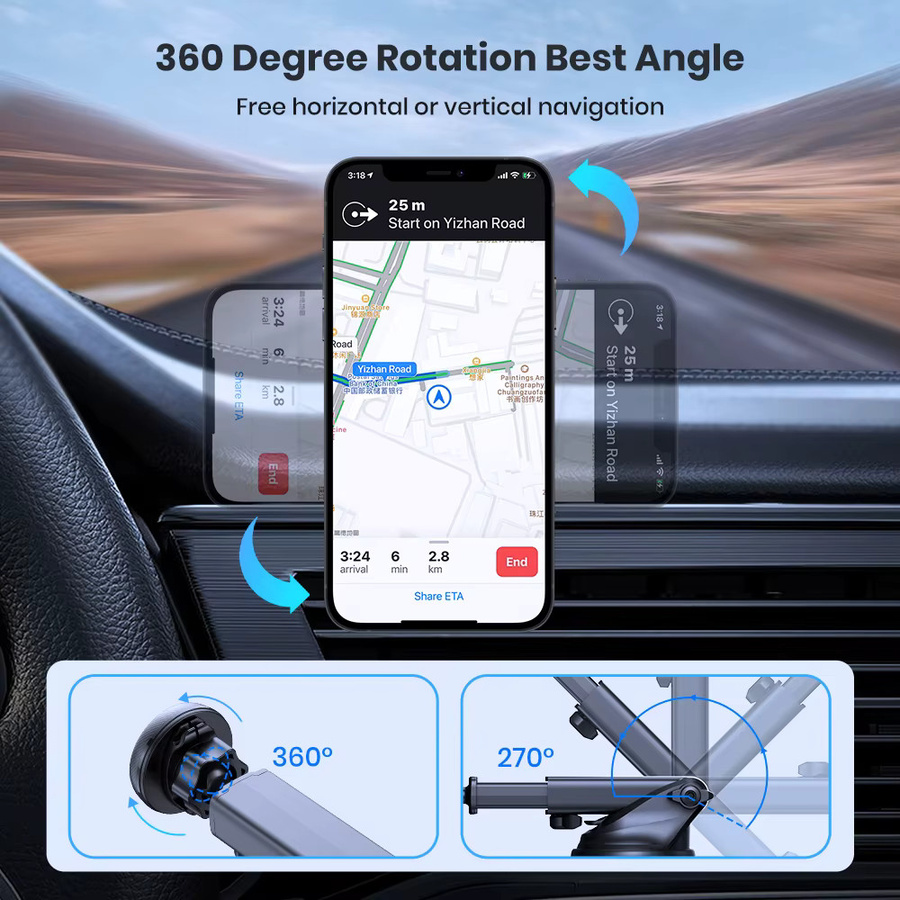 TOPK Universelle magnetische Autotelefonhalterung für iPhone, Samsung und Xiaomi in Schwarz zur Befestigung am Armaturenbrett oder an der Lüftungsöffnung als GPS-Ständer - Bild 5