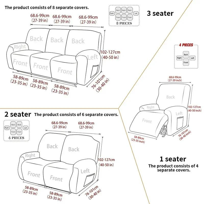 Dehnbarer Relax-Sofabezug aus Jacquard von Yiran Furniture für 1- bis 3-Sitzer Sessel und Recliner, 100% Polyester, waschbar und rutschfest - Bild 3