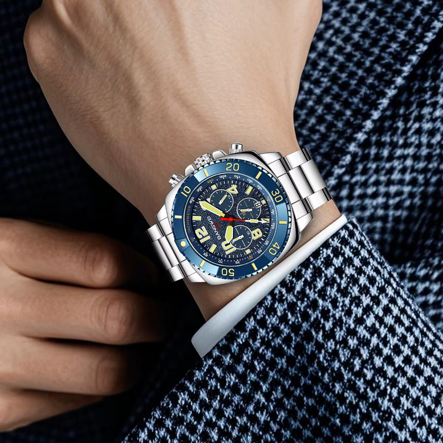 BANGWEI Armbanduhr, Quarz, Edelstahl, Blau, Herren - Bild 4