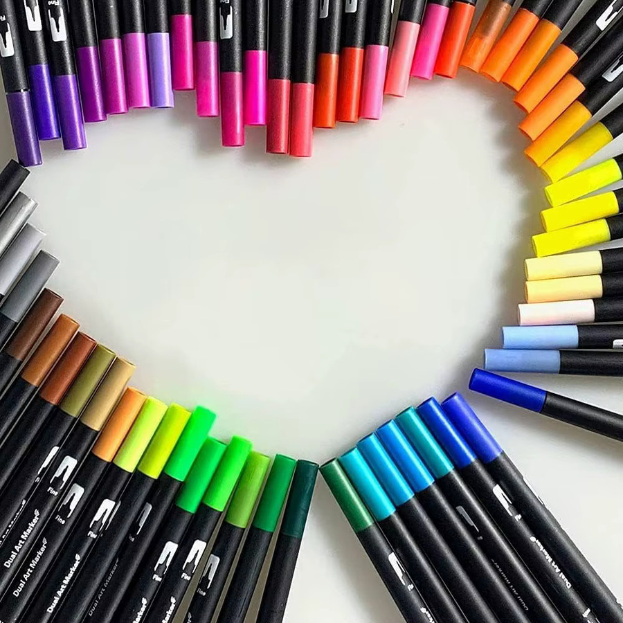 120 Farben Doppelspitzen-Marker-Set mit Pinsel- und Feinspitze, wasserbasierte Stifte in Multicolour für Malbücher, Zeichnen und Lettering - Bild 6