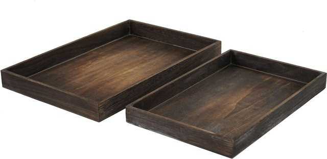 MCW 2er Set Schalen aus Paulowniaholz im Shabby-Look, Braun, Höhe: 28,5 cm - Bild 2