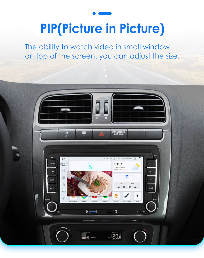 OSSURET 7 Zoll Android Autoradio mit Carplay, Android Auto, GPS und WIFI für VW, Volkswagen, Skoda Octavia, Golf 5 6, Touran, Passat B6 und Polo in Schwarz - Bild 4
