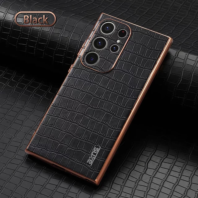 Luxuriöse Krokodillederhülle für Samsung Galaxy S24 Ultra, S23, S22 Plus und S21 FE in Braun mit Kameraobjektiv-Schutz und stoßfestem Design - Bild 1