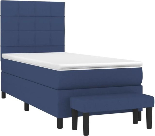 vidaXL Boxspringbett Hybrid mit Matratze und Kopfteil in Blau, B/T/H: 90 x 200 x 118 cm - Bild 1
