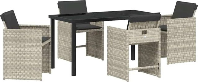 vidaXL 5-teiliges Garten-Essgruppen-Set aus Poly-Rattan mit Kissen in Hellgrau-Anthrazit - Bild 1