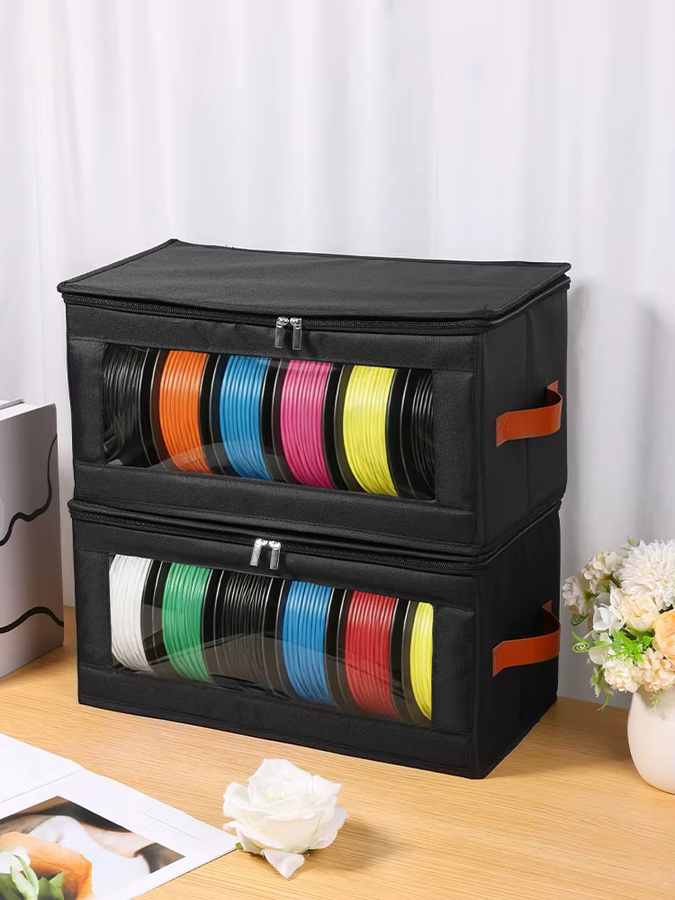 Willstar 2er-Set 3D-Drucker Filament-Aufbewahrungsboxen aus Oxford-Stoff, wasserdicht und transparent mit Klarsichtfenstern, Schwarz/Transparent - Bild 7