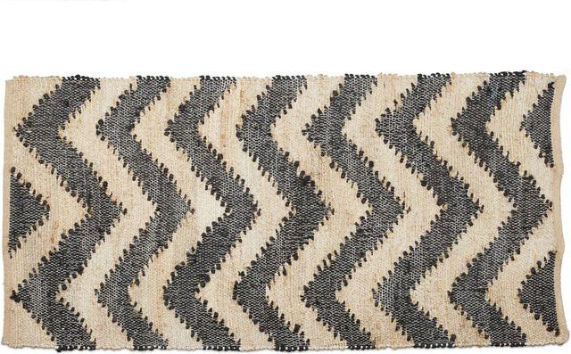Relaxdays Teppichläufer aus Baumwolle und Jute in Beige und Schwarz mit Zickzack-Muster, rutschfest und fußbodenheizunggeeignet, B: 70 cm, L: 140 cm - Bild 1