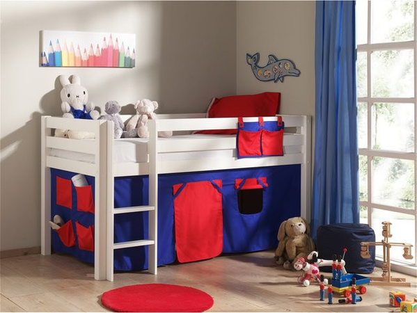 Vipack Spielbett Pino aus massiver Kiefer mit Textilset Domino in Weiss