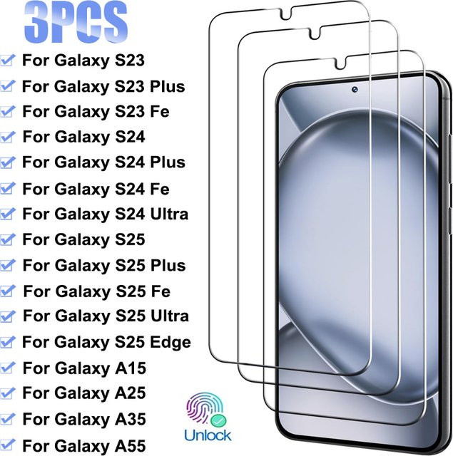3er-Set gehärtetes Glas Displayschutz für Samsung Galaxy S25 S24 S23 Plus A55 A35 A25 A15 A05S in Transparent - Bild 1