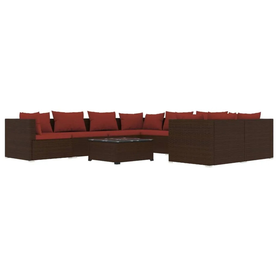vidaXL 9-tlg Garten-Lounge-Set aus Poly Rattan in Braun mit Kissen und Couchtisch - Bild 2