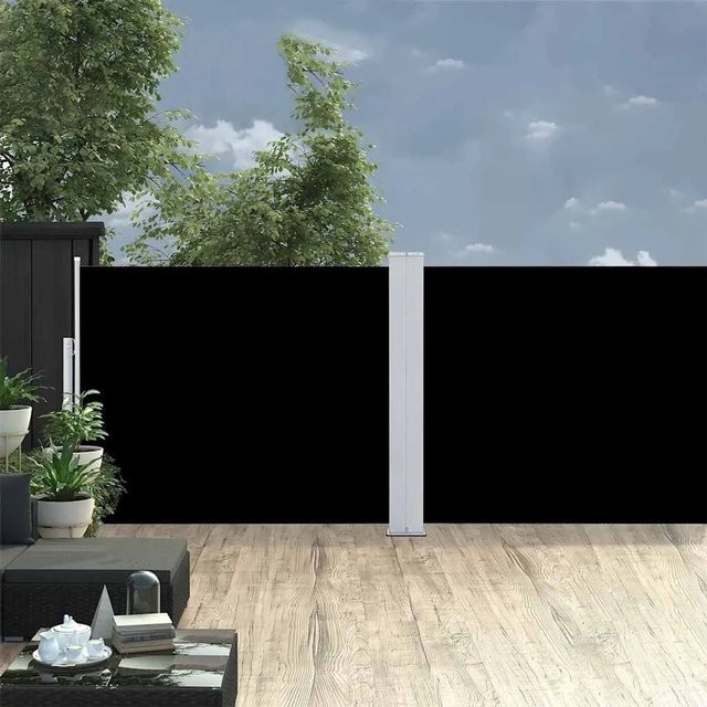 Furnicato Ausziehbare Seitenmarkise Schwarz mit automatischer Aufroll-Funktion aus Polyester, B: 1200 cm, H: 140 cm - Bild 1