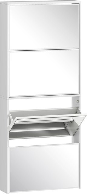 HOMCOM Schmaler Schuhschrank mit Spiegel und 4 Klapptüren in Weiß, ideal für den Flur und kleine Räume, B/T/H: 63 x 17 x 146 cm - Bild 1