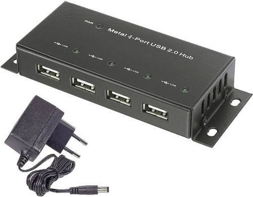 Renkforce 4 Port USB 2.0-Hub im Metallgehäuse zur Wandmontage Schwarz - Bild 1