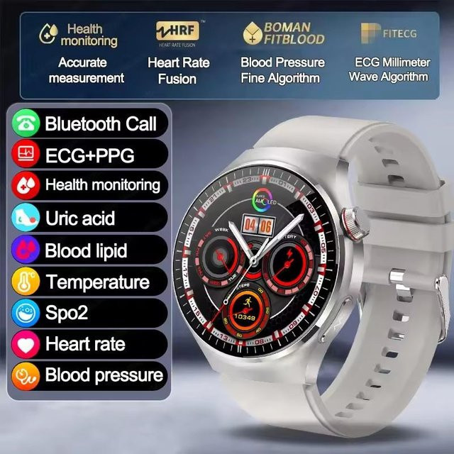 Lucky Start Smartwatch mit EKG und PPG zur Körperüberwachung, Herzfrequenzmessung und Bluetooth-Anruffunktion, Silber, kompatibel mit Android und iOS - Bild 1