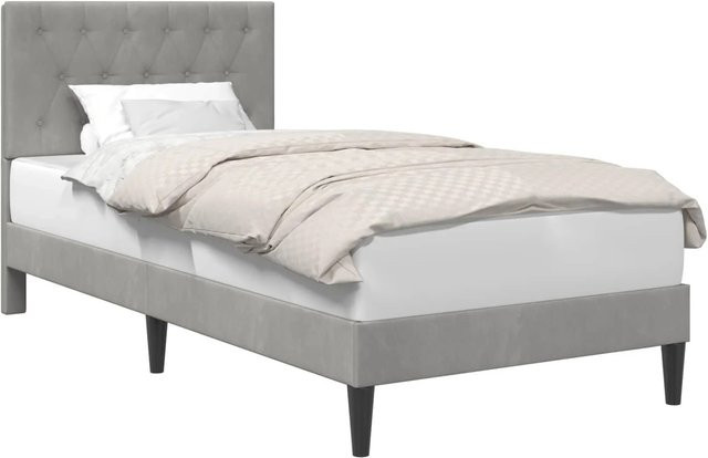 vidaXL Bettrahmen mit Kopfteil aus Samt in Hellgrau, B/T/H: 80 x 200 x 84 cm - Bild 1