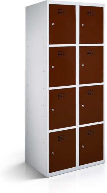 rotstahl Fächerschrank mit 8 Fächern in Mahagoni und lichtgrauem Korpus, B/T/H: 60 x 50 x 180 cm - Bild 1