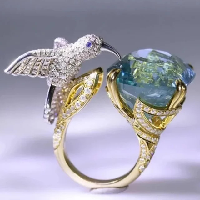 YoYo Vogel-Ring, blauer Stein, Zirkonia, verstellbar, Damen - Bild 1