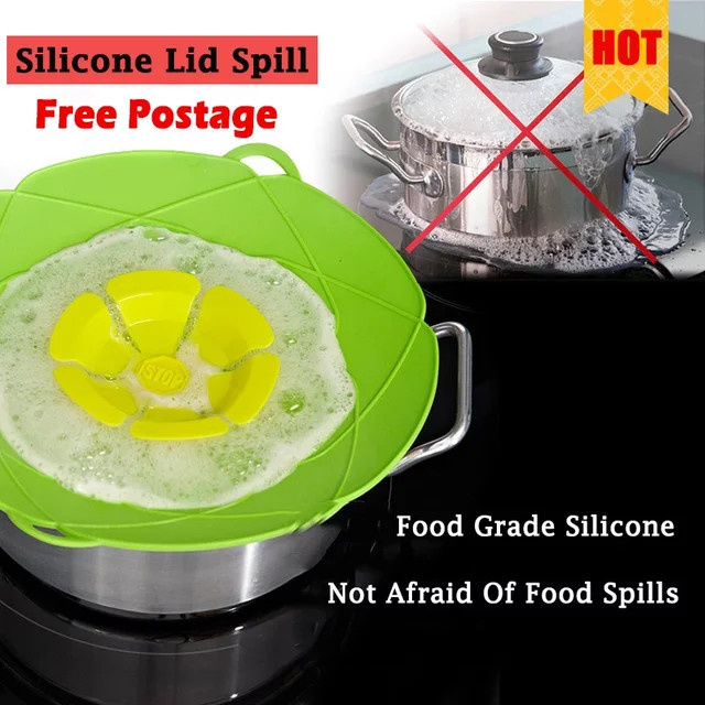 HOCOSHINE Hitzebeständiger Silikon Deckel als Spill Stopper für Topf und Pfanne, Durchmesser: 26 cm, Farben: Lila und Grün - Bild 1