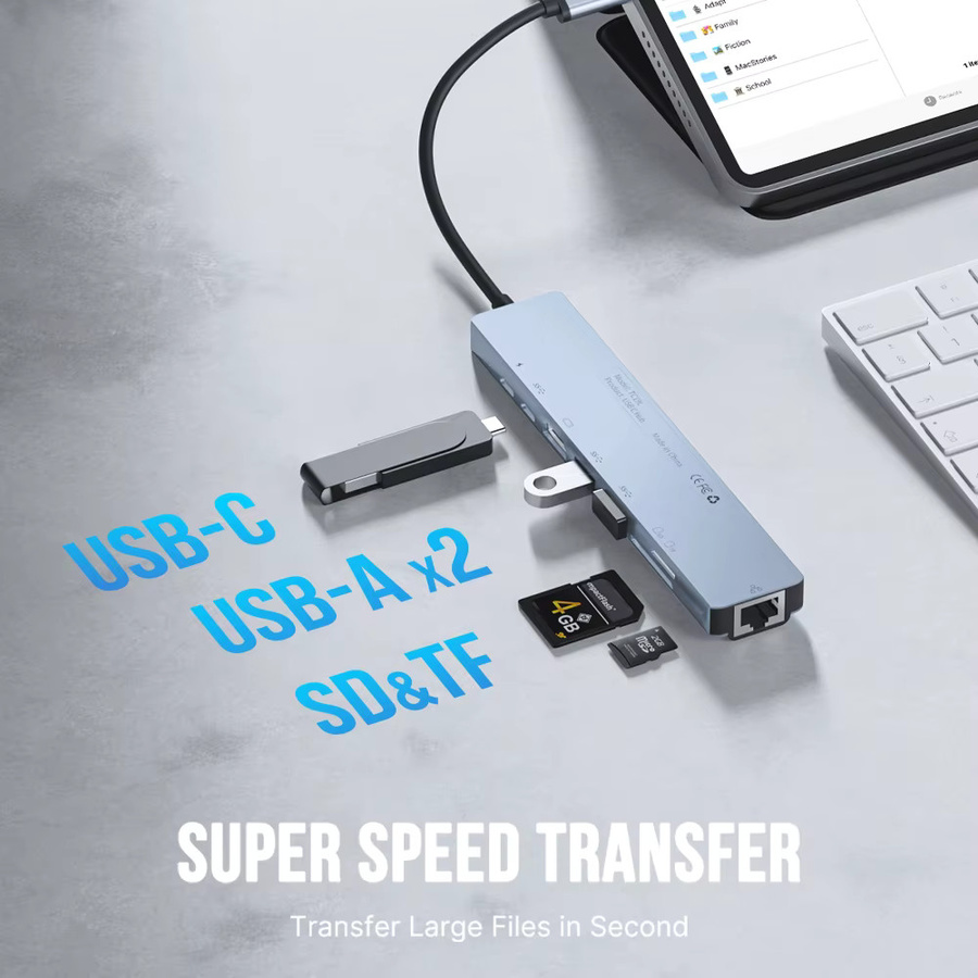 Lemorele 8-in-1 USB-C-Dockingstation in Grau mit 4K 60 Hz HDMI, RJ45 Ethernet, SD und TF-Kartenleser für Laptop, Tablet und Projektor - Bild 2