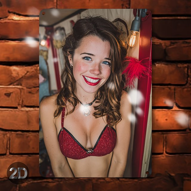 HELLOYOUNG Metallschild Red Flash Bra Theme Wanddekoration, Mehrfarbig, B: 20,32 cm, H: 30,48 cm - Bild 1