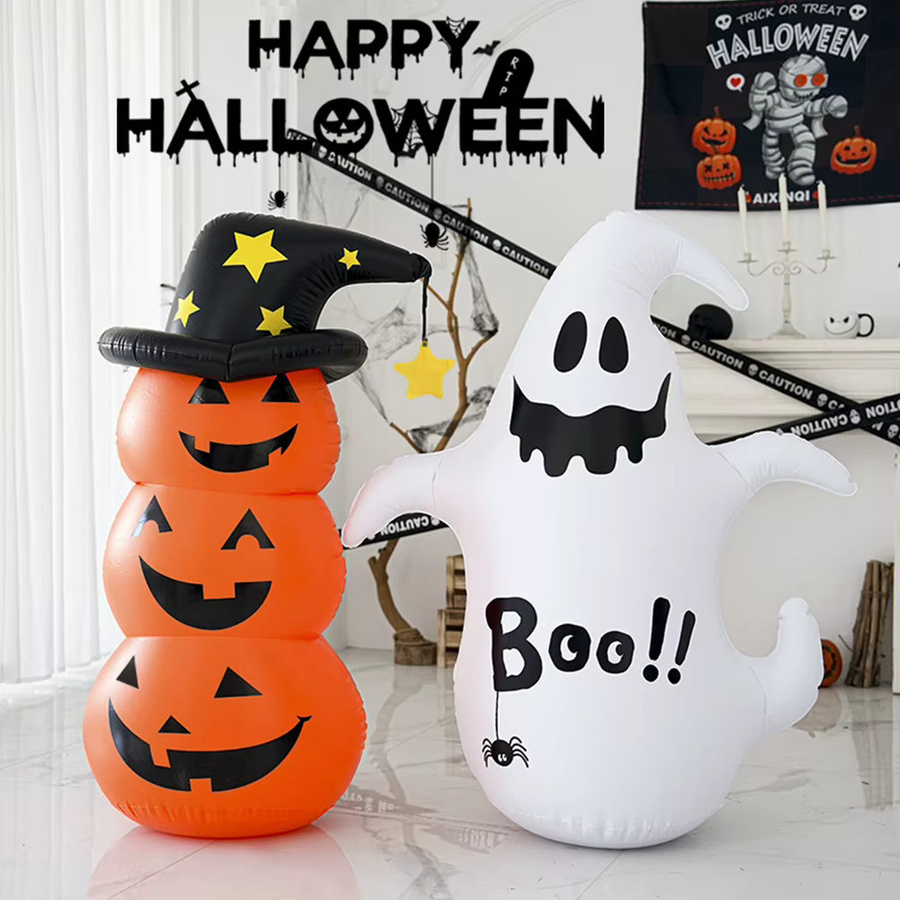 Shunmaii Aufblasbare Halloween Dekoration Kürbiskopf Geist in Orange als freistehender Spukhaus Prop - Bild 2
