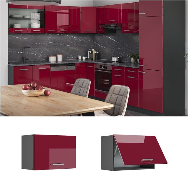 Vicco R-Line Küchen-Hängeschrank in Bordeaux und Anthrazit Hochglanz, Breite: 60 cm, Höhe: 40 cm, Tiefe: 31 cm - Bild 1