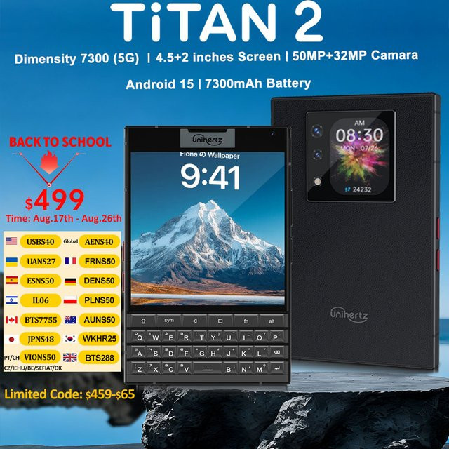 Unihertz Titan 2 Smartphone 5G mit Android 15, physischer Tastatur, Dual Screen, 12 GB RAM, 512 GB Speicher, 50 MP Kamera, Schwarz - Bild 1