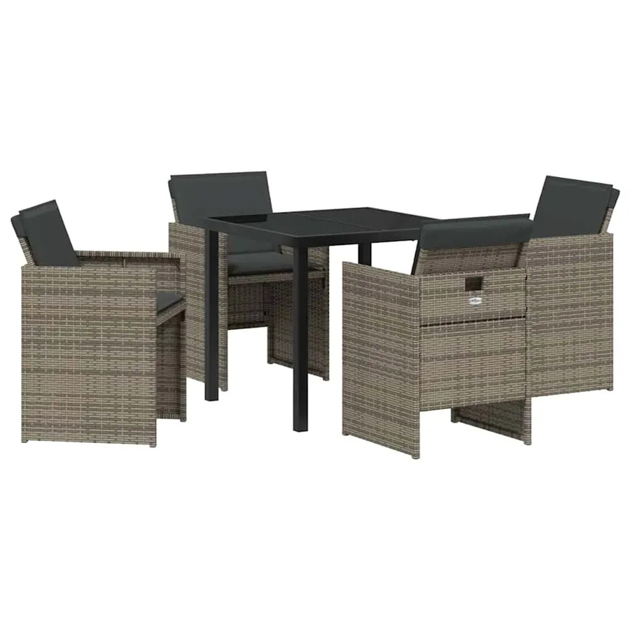 vidaXL Garten Essgruppe aus Poly-Rattan in Grau mit 5-teiligem Set und Kissen - Bild 2