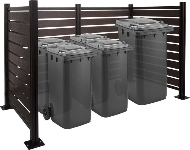 MCW Alu Mülltonnen-Zaun K57 Mülltonnenverkleidung in Holzoptik, Farbe: Anthrazit, B/T/H: 206 x 130 x 110 cm - Bild 1